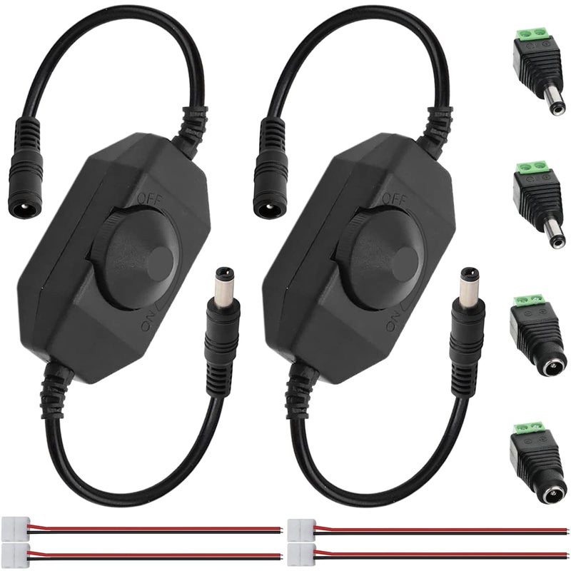 DKARDU LED Strip Light Dimmer Switch DC 12V Controller for Single Color 3528 5050 LED Strip Light, with DC 5.5 x 2.1mm Jack Adapter Cable Dimmable LED Controller, 2 PCS - Image 1